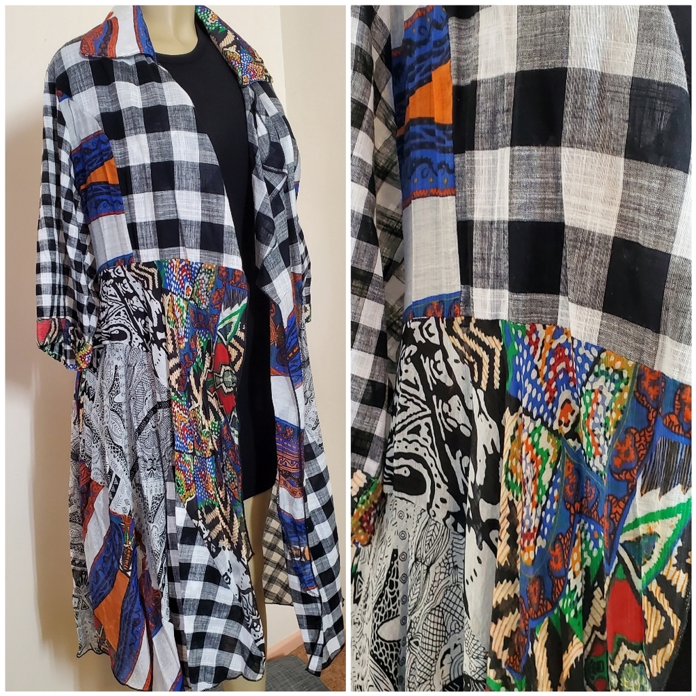 Feratelli Mixed Media Print Coverup Kimono Cardigan Multicolor XL